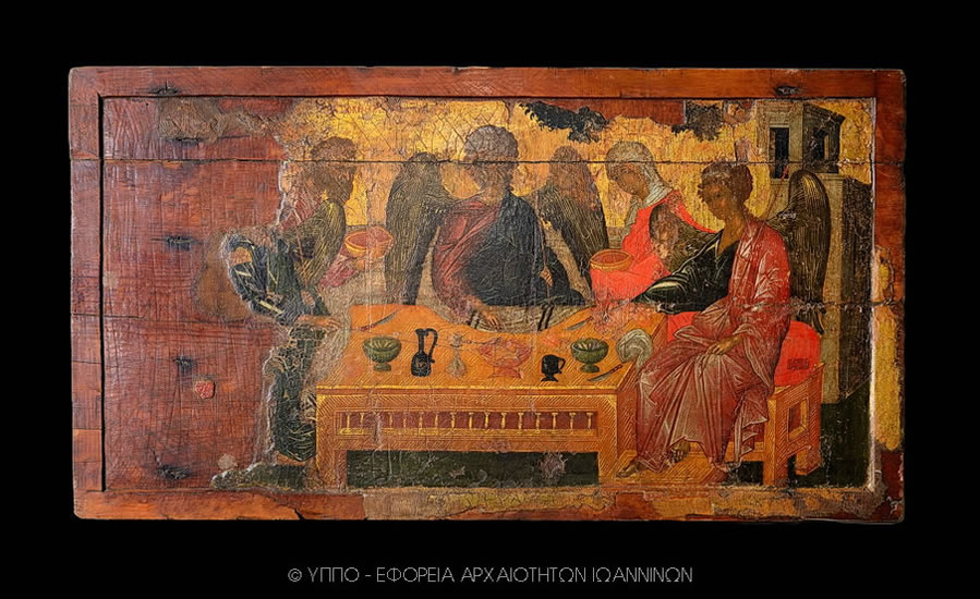 Εικόνα που παριστάνει τη Φιλοξενία του Αβραάμ. 16ος αι. Άρτα