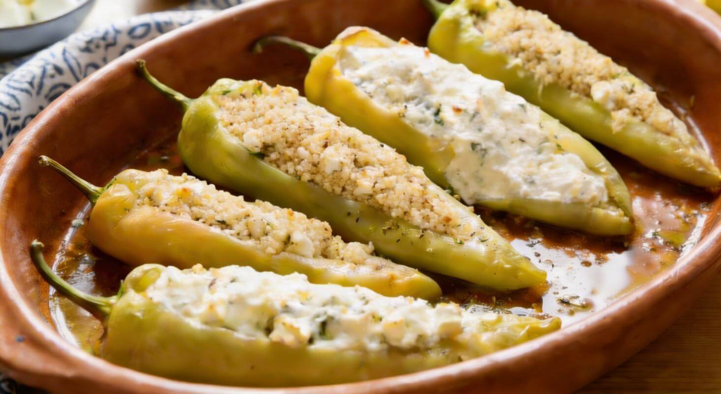 Πιπεριές γεμιστές με γαλοτύρι και πληγούρι