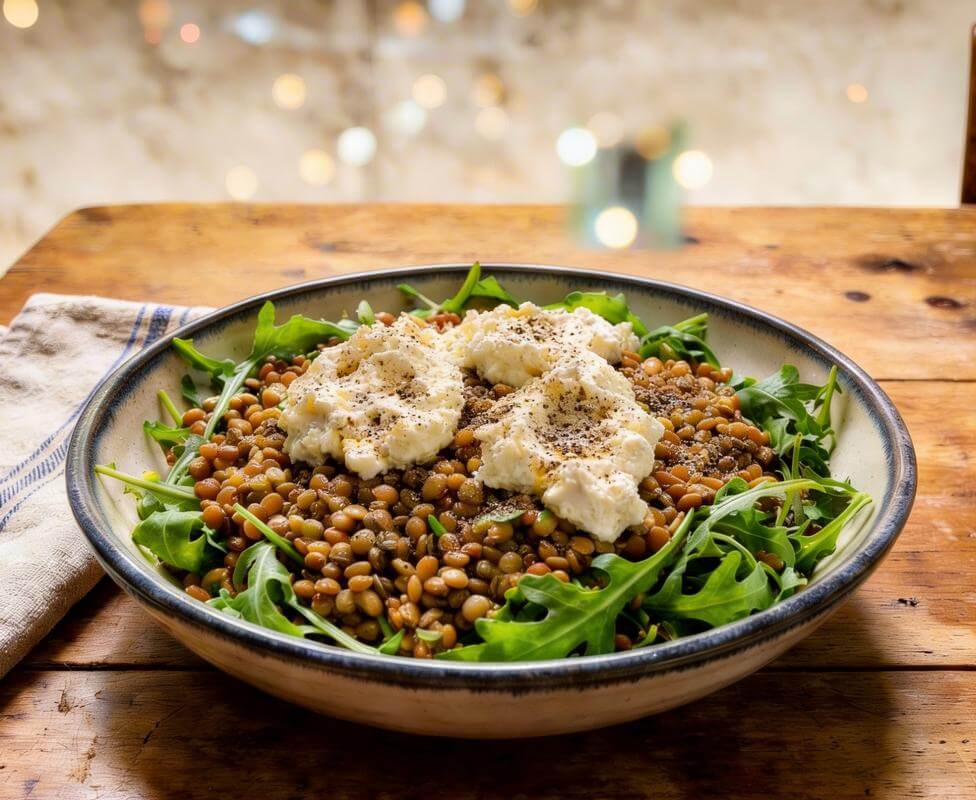 Σαλάτα φακής με γαλοτύρι και ρόκα